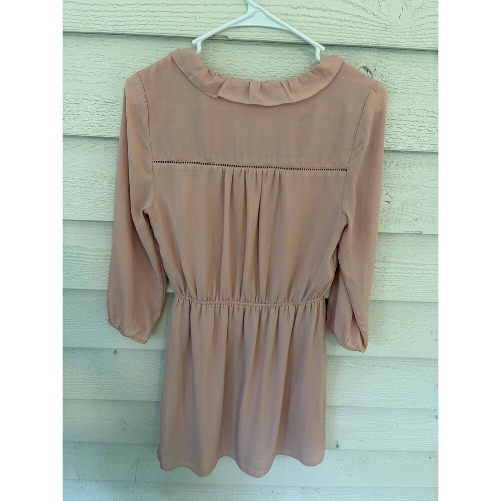 DR2 Blush Pink Ruffle Front Long Sleeve Dress XS Romantic Boho Mini Dress - Picture 9 of 9